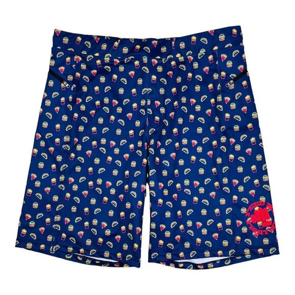 Feed Me Fight Me Blue Hemberger Taco French Fry Print Athletic Shorts Size XXL - Picture 1 of 6